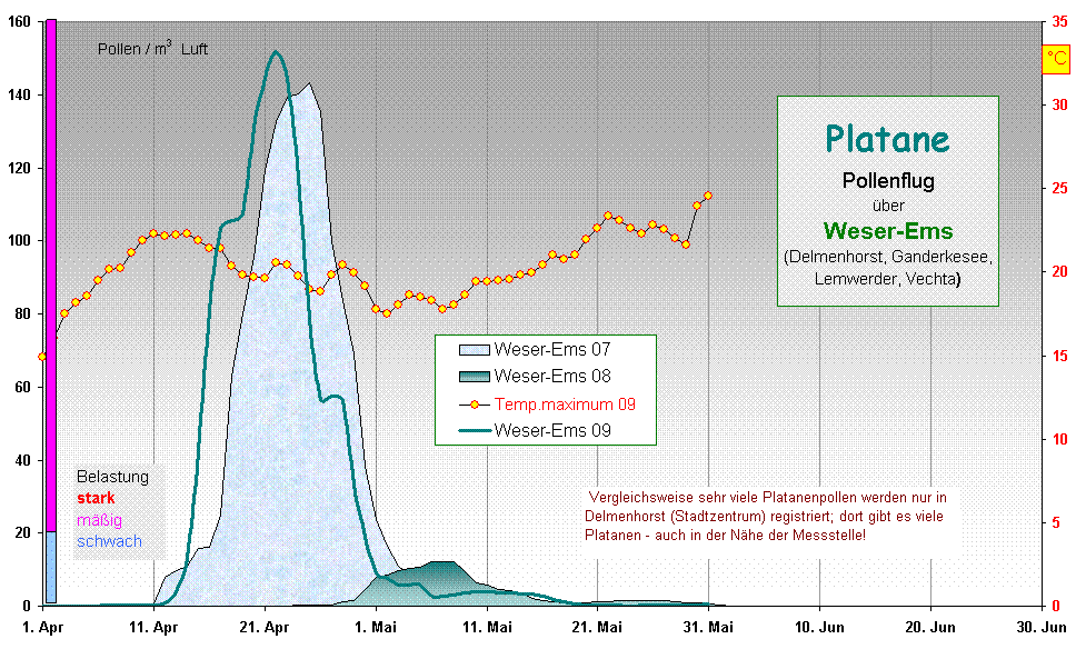Platane
Pollenflug 
�ber 
Weser-Ems
(Delmenhorst, Ganderkesee, 
Lemwerder, Vechta) 
